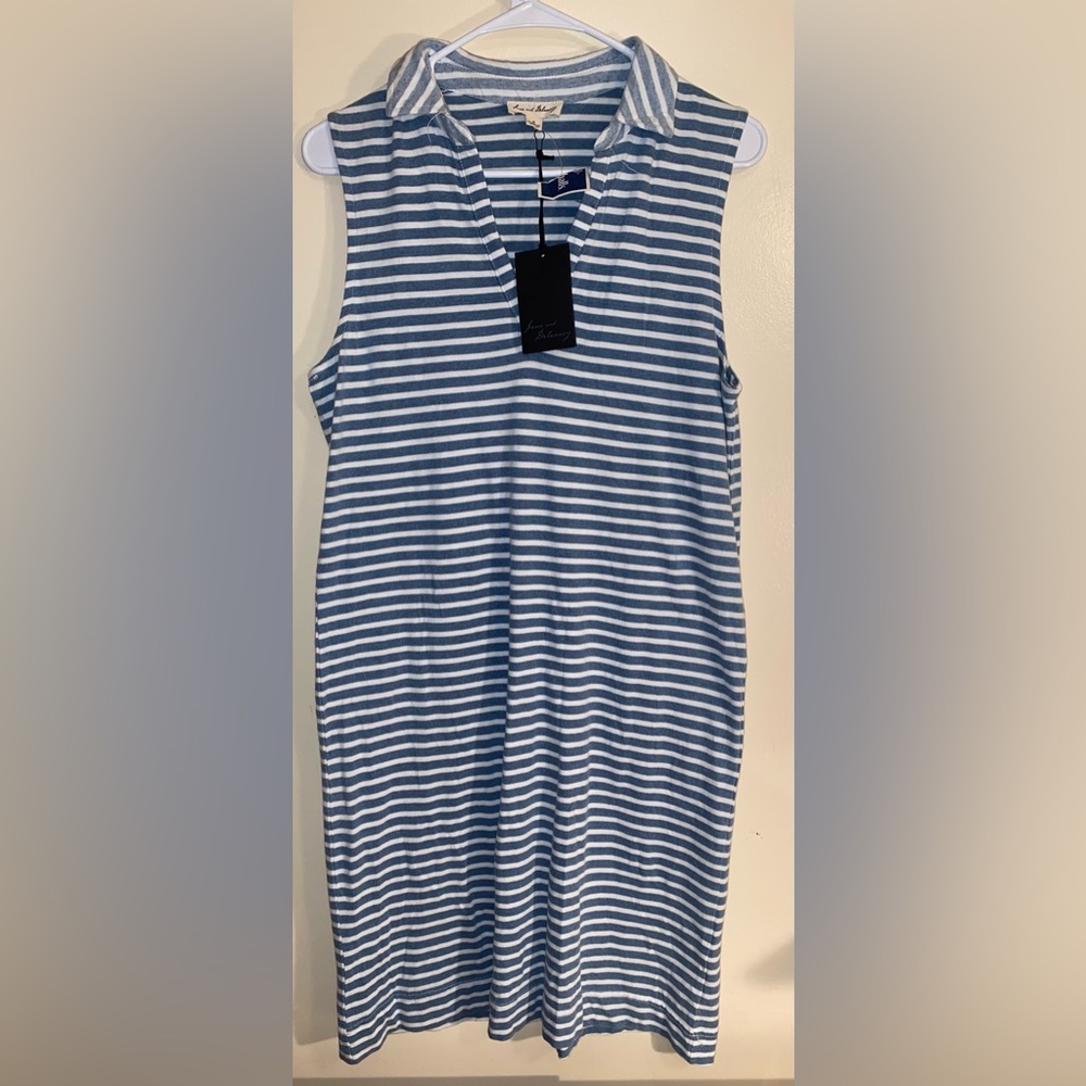 Jane And Delancey Women’s Medium Sleeveless Dress Colared Blue White Stripe NWT